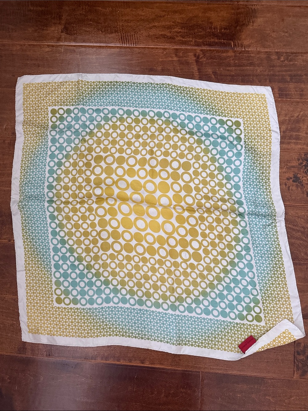Charles Jourdan Yellow, Teal and Red Polka Dot Silk Scarf
